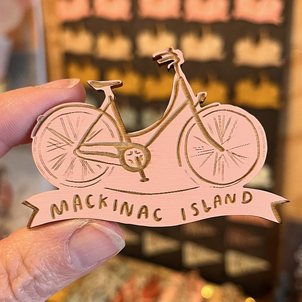 Mackinac Island Bike Magnet Pink – Poppins on Mackinac