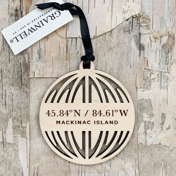 Mackinac Island Coordinates Ornament Poppins on Mackinac