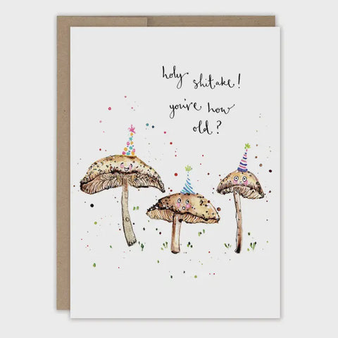 Holy Shitake Mushrooms Birthday Card Biely