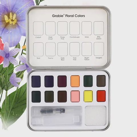 Floral Colors Watercolor Pocket Set Of 12 With  Brush
