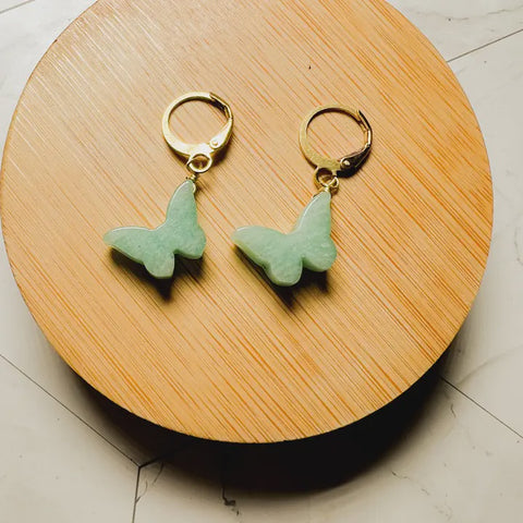 Fae: Carved Gemstone Butterfly Earrings Amazonite