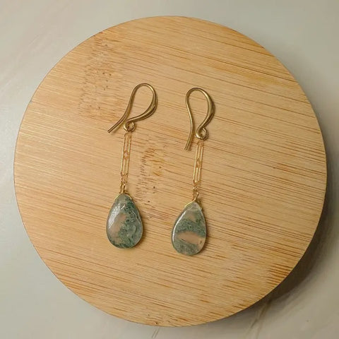 Foresta: Moss Agate Deco Chain Earring