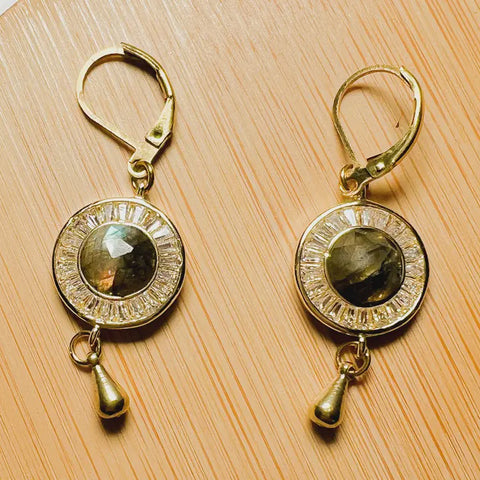 Ajna: Third Eye Earring  Cz and Labradorite Evil Eye