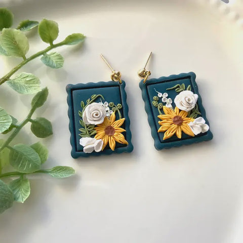 Sunflower Scene Dangle Earrings