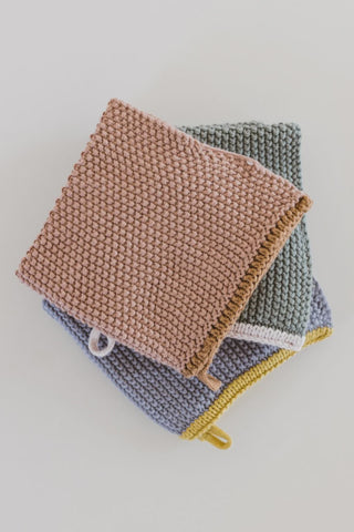 Square Cotton Knit Dish Cloths with  Loops