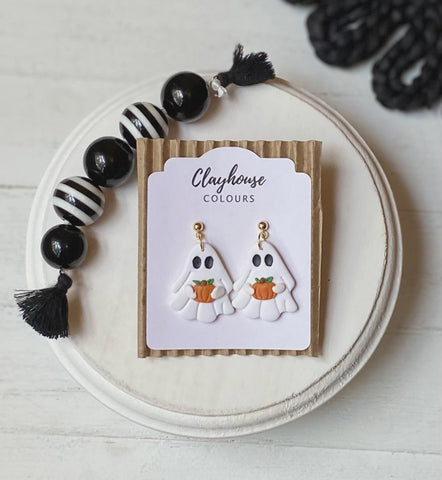 Ghost and Orange Pumpkins Earrings