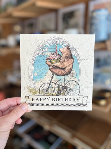 Happy Birthday Card Bear With Cupcake 6x6