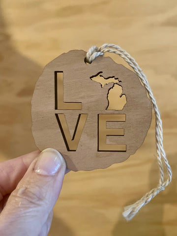 Love MI Wooden Ornament