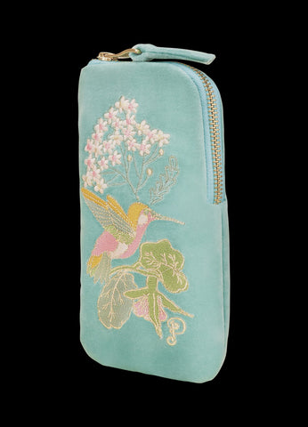 Humming Bird Aqua Velvet Glasses Pouch