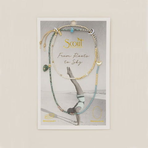 Mixed Media Wrap Bracelet/Necklace - Transformation/  African Turquoise/Gold