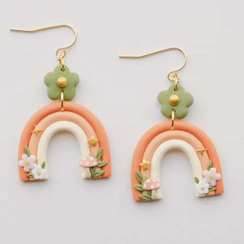 Mushroom Rainbow Clay Earrings