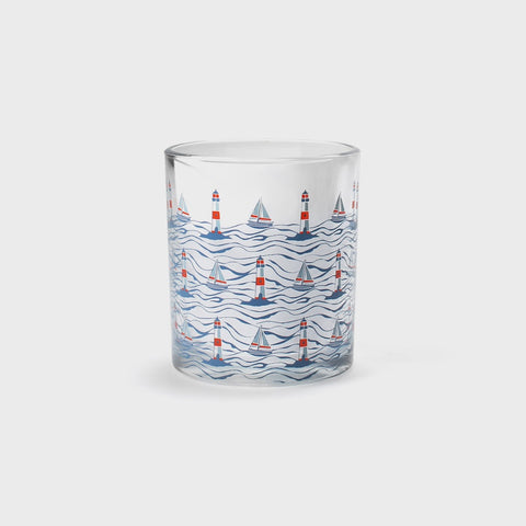 Drinking Glass Tumbler Coastal Sailboats Sea Waves Pattern