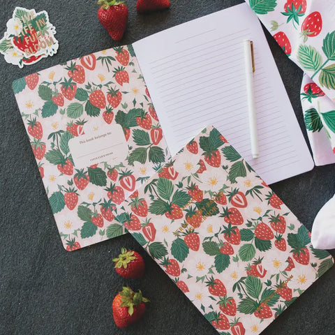 Live Life in Full Bloom Strawberry Patch Stitched Notebook