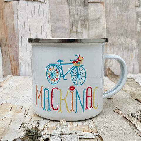 Mackinac Flower Bike Enamel Mug