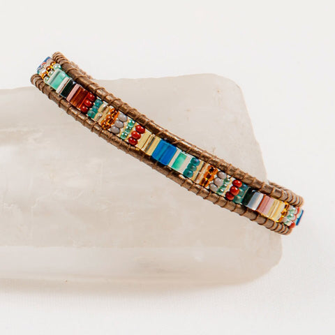 Handmade Bracelet Miyuke Bead and Leather Desert Turquoise