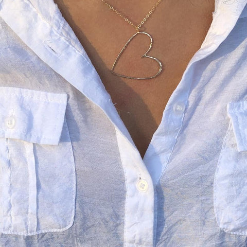 Yellow Gold Sideways Open Heart Pendant Necklace | Lee Michaels Fine Jewelry