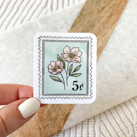Light Blue Antique Floral Stamp Sticker
