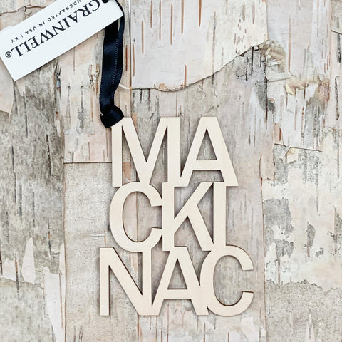 Mackinac Word Wood Ornament Grainwell