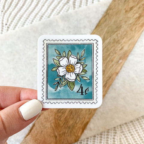 Teal Antique Floral Stamp Sticker