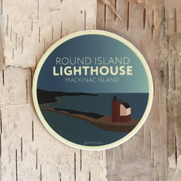Round Lighthouse Sticker Round Island Lighthouse Circle Sticker – Poppins on Mackinac