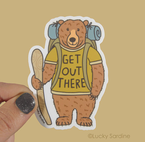 Hiking Bear Get Out There Sticker