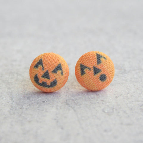 Jack O Lanterns Fabric Button Earrings