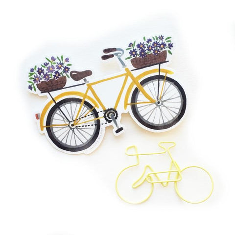 Yellow Bicycle Sticker With Purple Flowers
